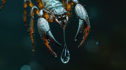 Fototapeta premium Close-up of Spider with Water Droplet on Its Fang in Nature