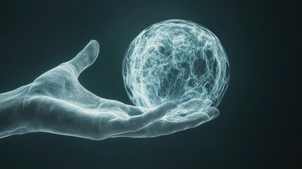 A glowing X-ray view of a human hand holding a surreal radiant sphere