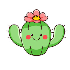 cute cactus cartoon kawaii sticker. character vector illustration
