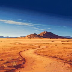 Naklejka premium Desert Landscape with Winding Road and Mountains