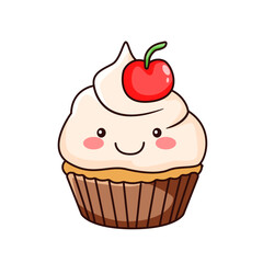 cute cupcake cartoon kawaii sticker. character vector illustration