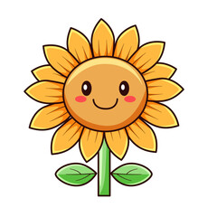 cute sunflower cartoon kawaii sticker. character vector illustration
