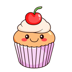 cute cupcake cartoon kawaii sticker. character vector illustration