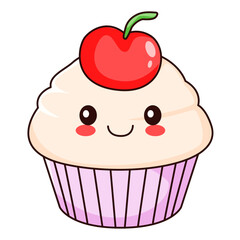 cute cupcake cartoon kawaii sticker. character vector illustration