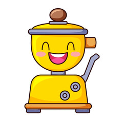 cute coffee maker cartoon kawaii sticker. character vector illustration