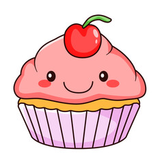cute cupcake cartoon kawaii sticker. character vector illustration