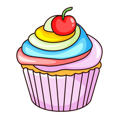 cute cupcake cartoon kawaii sticker. character vector illustration