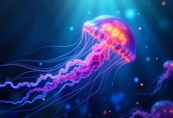 Luminous jellyfish underwater with glowing tentacles
