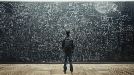 Student Facing Chalkboard Full of Complex Mathematical Equations
