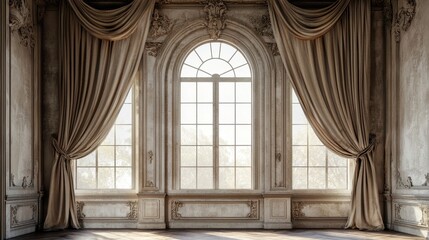 Obraz premium Elegant Window with Drapes in Vintage Empty Room Interior Design