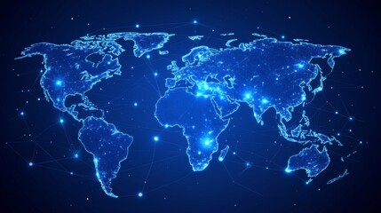 Glowing Blue World Map Network Illustration