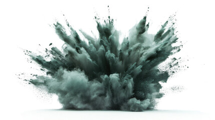 Green powder exploding creating a big cloud on transparent background