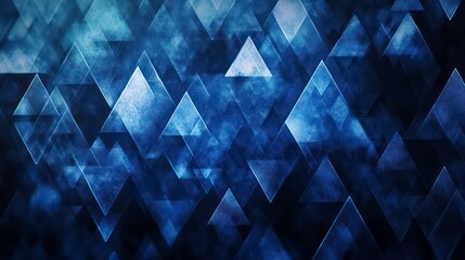 Background with blue triangles arranged in a diamond pattern with a bokeh effect and color grading