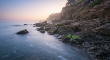 Obraz premium Serene Coastal Rockscape at Sunrise Soft Hues