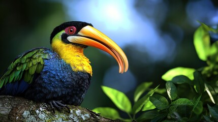 Obraz premium Vibrant Colorful Toucan Perched on Branch