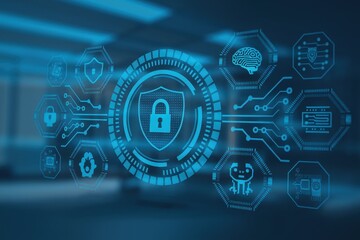 Obraz premium Cybersecurity Network Protection: Digital Shield and Data Security System