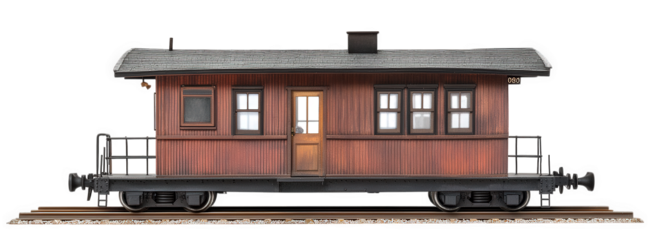 vintage train conductor cabin, isolated on transparency background, showcasing its wooden structure and classic design. This evokes nostalgia for railway history - Powered by Adobe
