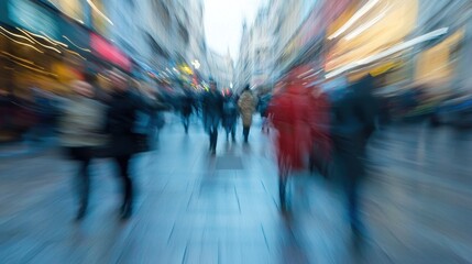 Blurred Motion of People Walking on a Busy City Street in Winter