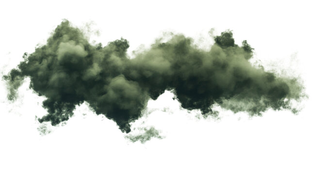 Realistic green toxic smoke cloud with transparent background for compositing