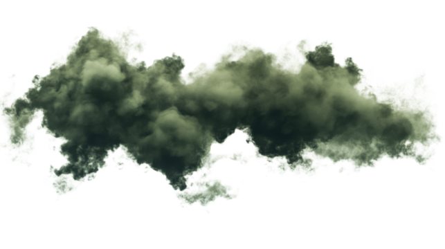 Realistic green toxic smoke cloud with transparent background for compositing