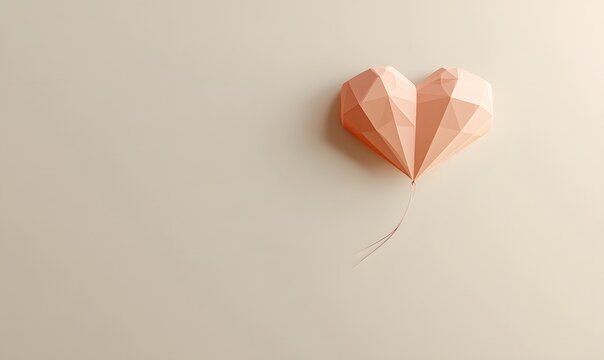 Low-poly peach heart balloon on beige;  minimal background; Valentine's Day card design - Powered by Adobe