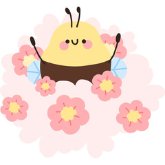 Cute Bee Surrounded by Flowers