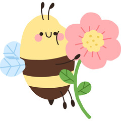 Cute Bee Holding Flowers