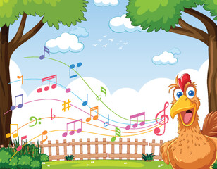 Musical Rooster in a Vibrant Garden