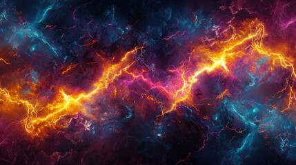 Fototapeta premium Vibrant Cosmic Energy Burst with Electric Lightning in Space