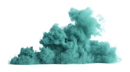 Realistic turquoise smoke cloud with transparent background for compositing and design
