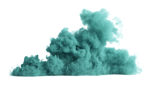 Realistic turquoise smoke cloud with transparent background for compositing and design