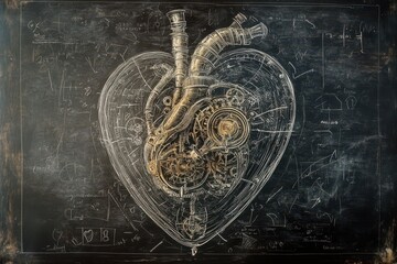 Naklejka premium A Mechanical Heart Design on a Dark Background