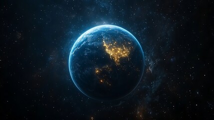 Naklejka premium Stunning space view of Earth with illuminated cities and a background full of stars