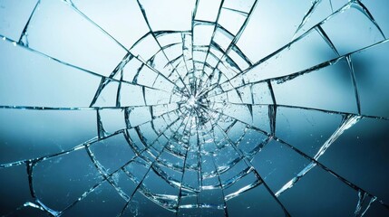 Obraz premium Intricate Pattern of a Shattered Glass with Blue Background