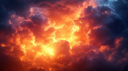 Fototapeta premium Fiery Sunset Cloudscape: A Dramatic Celestial Display