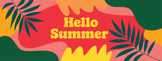 Summer background with vibrant tropical leaves. for sales, posters, social media, and advertising banners. Bright and fresh seasonal design.