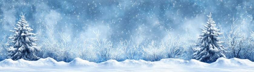 Captivating winter scene, snowcovered trees in a serene wonderland 