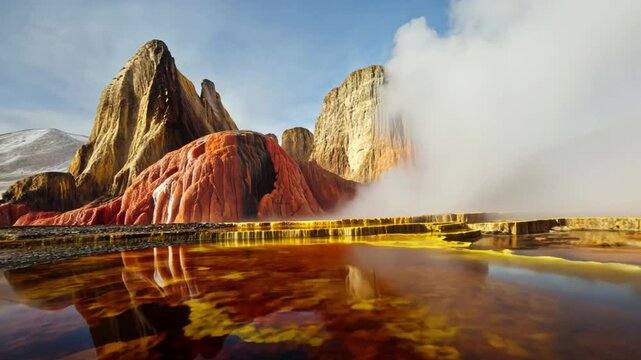 Fly Geyser's Vibrant Reflection: A Geothermal Wonderland