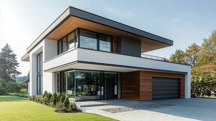 Fototapeta premium Modern Architectural Design of Contemporary House with Garden Space