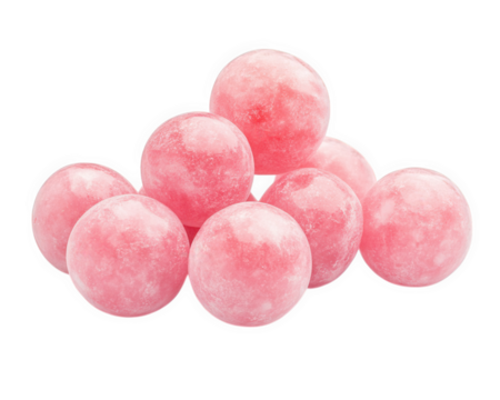 pile of pink bubblegum balls isolated on transparency background, creating playful and vibrant visual. Perfect for candy themed designs or sweet treats