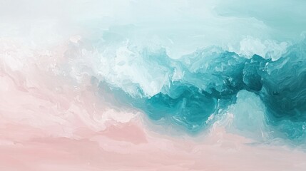 Abstract Teal and Pink Watercolor Landscape