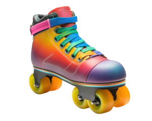 Colorful roller skate with rainbow laces, perfect for fun and vibrant activities. This stylish skate features unique design and is ideal for both beginners and experienced skaters