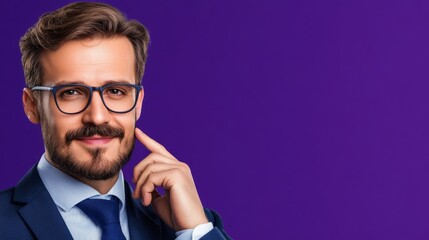 Obraz premium Stylish bearded man with glasses, a modern portrait capturing intellect and sophistication