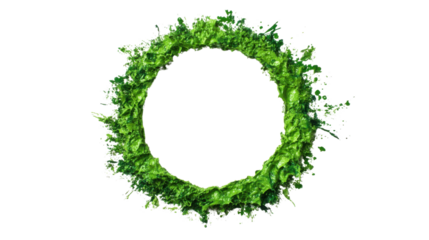 Green paint forming a circle on transparent background