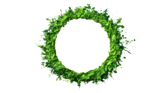 Green paint forming a circle on transparent background