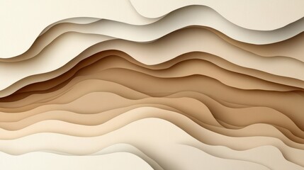 Obraz premium Abstract wavy layered paper design in beige and brown tones. Ideal for backgrounds, website design, or minimalist art projects.