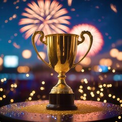 Gold cup with a gold rim sits on a table