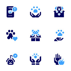 Pet adoption icon set. Bold style. Duotone colors