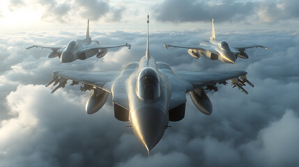 A large, powerful fighter jet is soaring through the sky, leaving a trail of smoke in its wake. The jet is a fighter jet, designed for high-speed, high-altitude flight