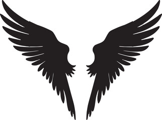 Fototapeta premium Elegant vector illustration of detailed stylized wings black silhouette on white background.